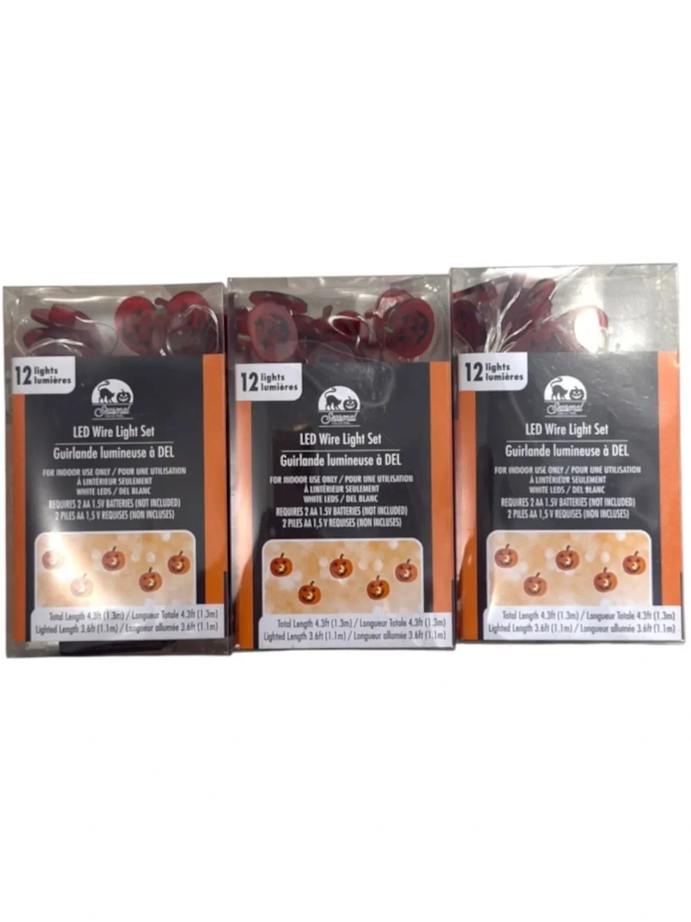 Halloween LED Orange Pumpkin Jack-O’-Lantern String Light Sets, 3 Pack NWT